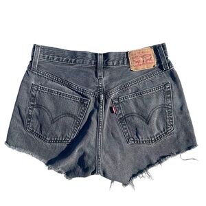Levi’s 501 high-rise denim shorts original button-fly cut-off hem black women 27